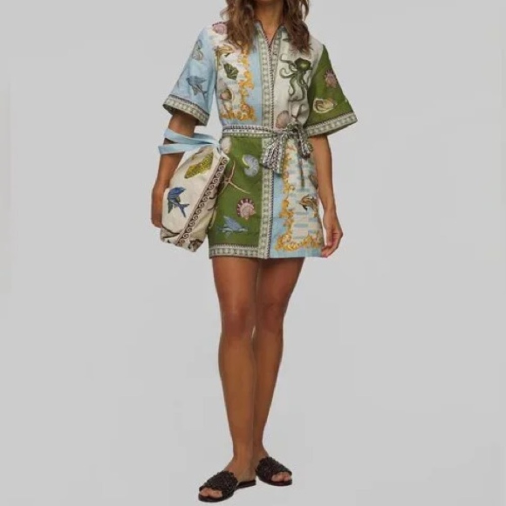 Alemais Dresses | Alemais Bath House Dress Green and Cream Seaside Ocean Dress